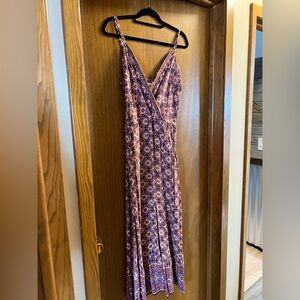 Maurices Purple and Pink Printed Wrap-Style Maxi Dress